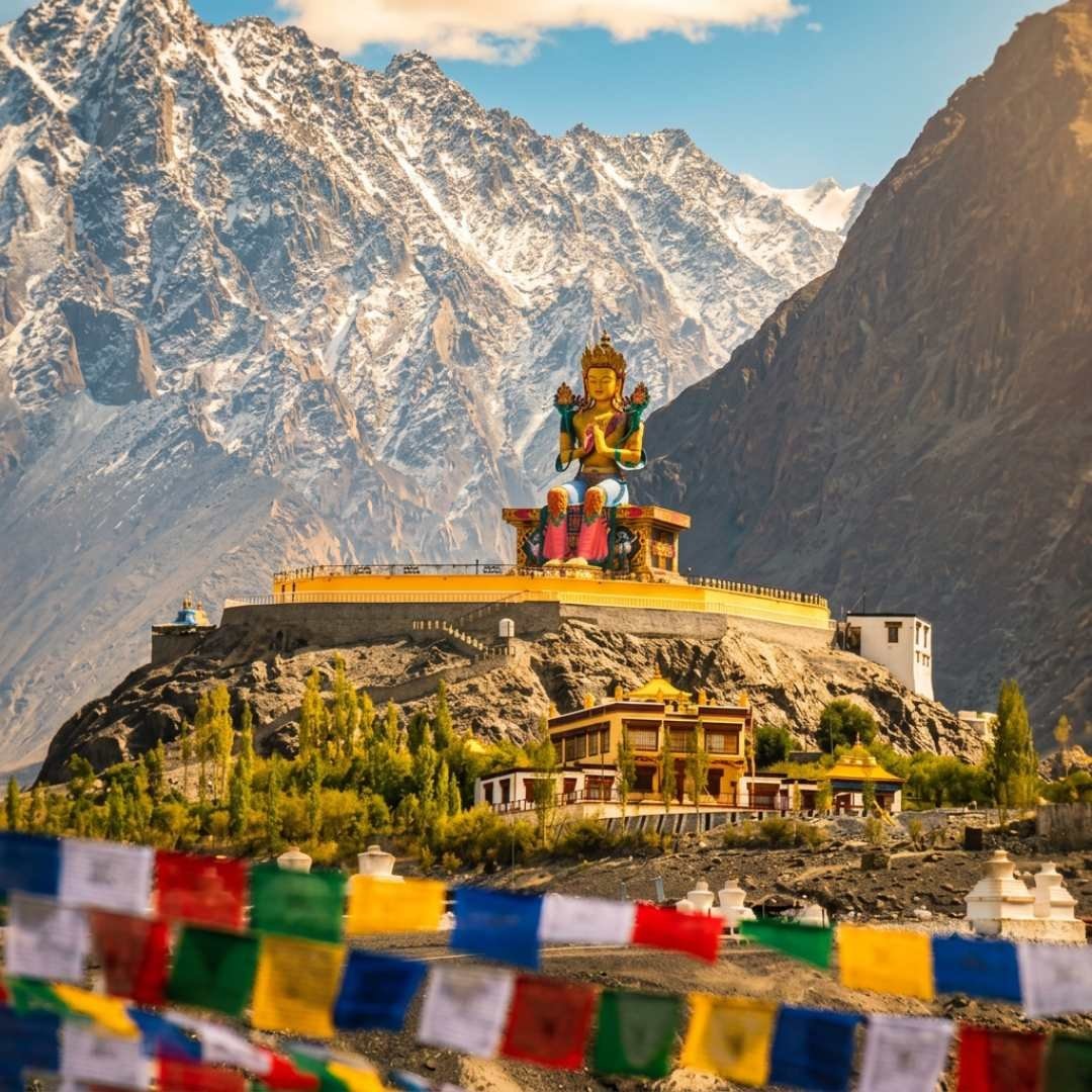 A monastery among the Himalayan mountains in Bhutan