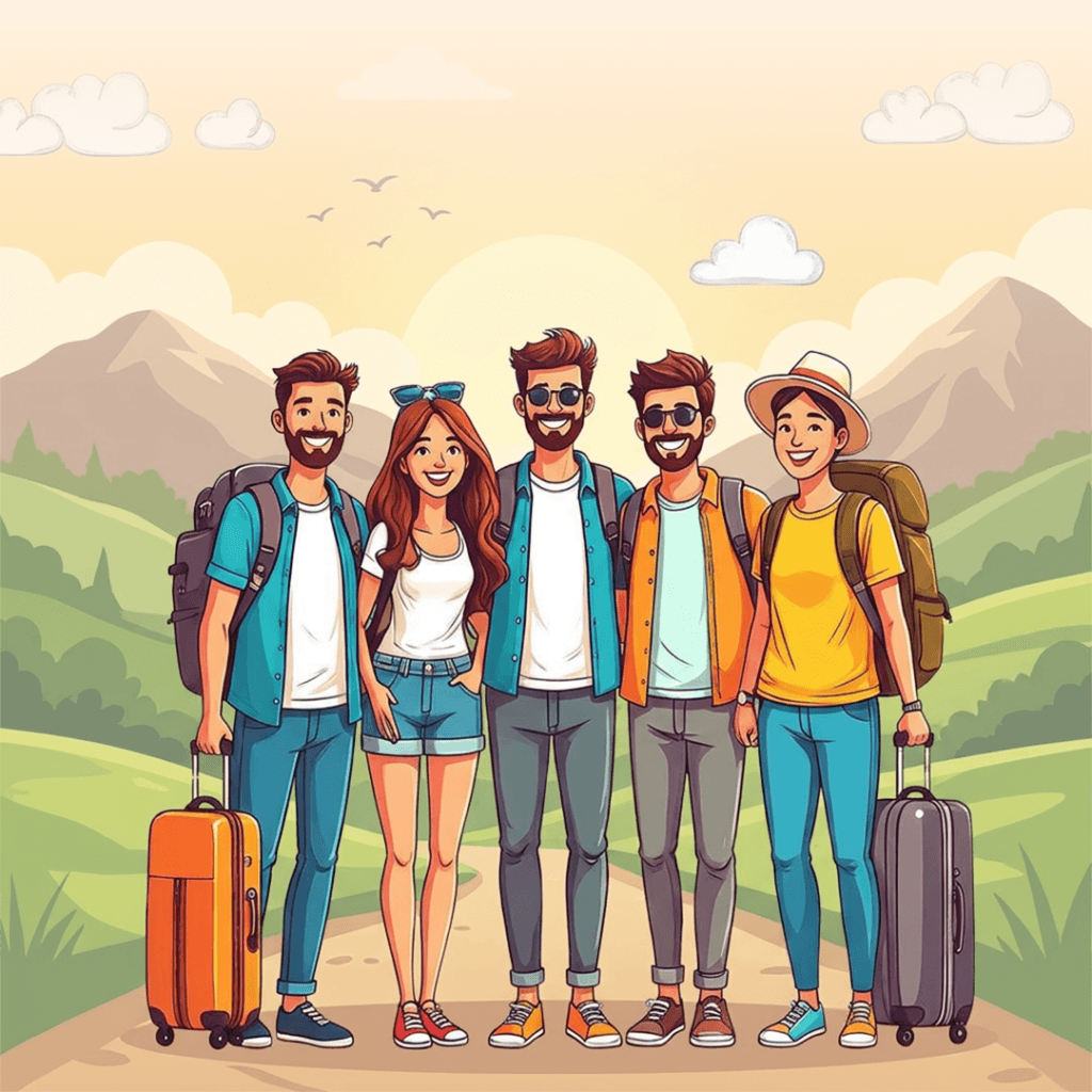Group of backpackers ready to travel