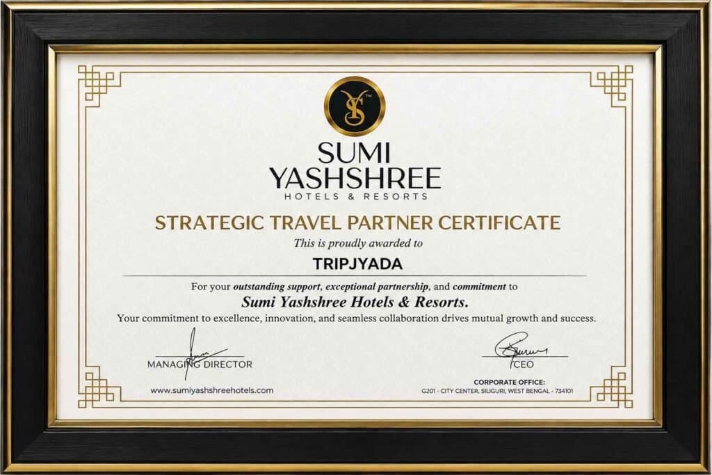 Sumi Yashshree Hotels & Resorts — Strategic Travel Partner Certificate